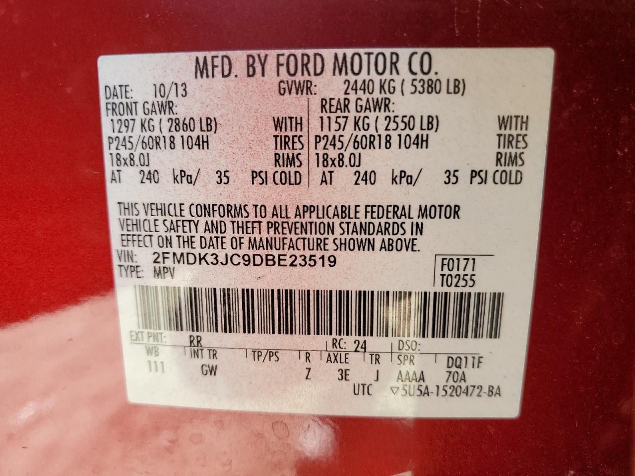 Photo 13 VIN: 2FMDK3JC9DBE23519 - FORD EDGE 