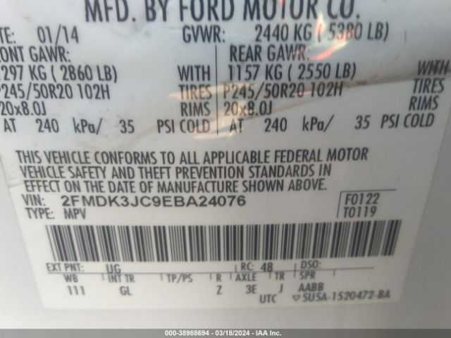 Photo 8 VIN: 2FMDK3JC9EBA24076 - FORD EDGE 