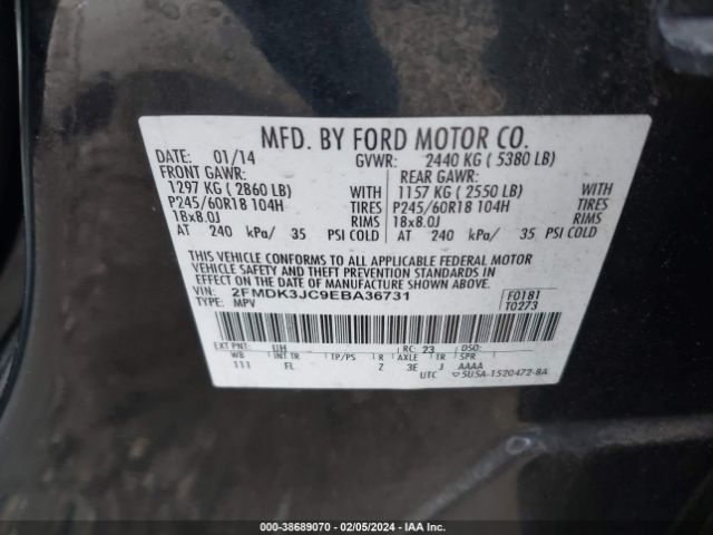 Photo 8 VIN: 2FMDK3JC9EBA36731 - FORD EDGE 