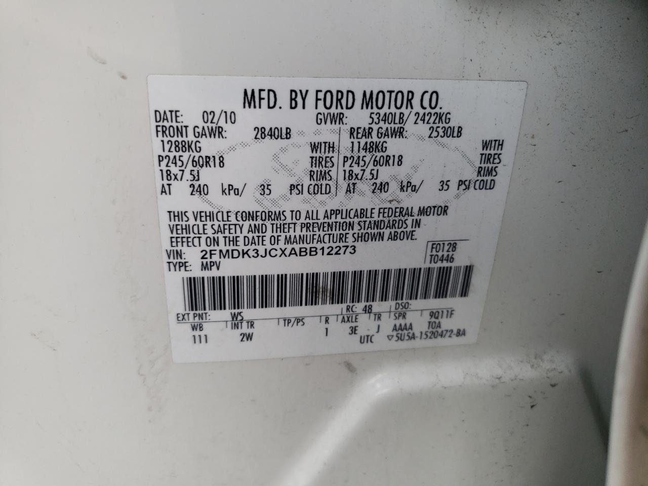 Photo 11 VIN: 2FMDK3JCXABB12273 - FORD EDGE 