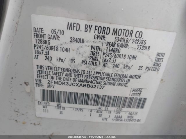 Photo 8 VIN: 2FMDK3JCXABB62137 - FORD EDGE 