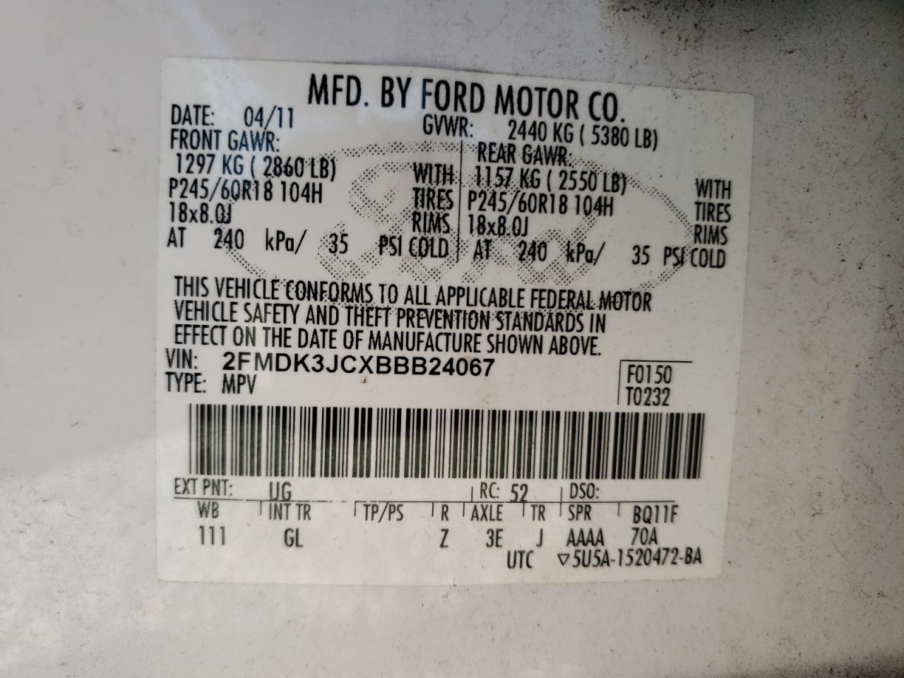 Photo 12 VIN: 2FMDK3JCXBBB24067 - FORD EDGE 