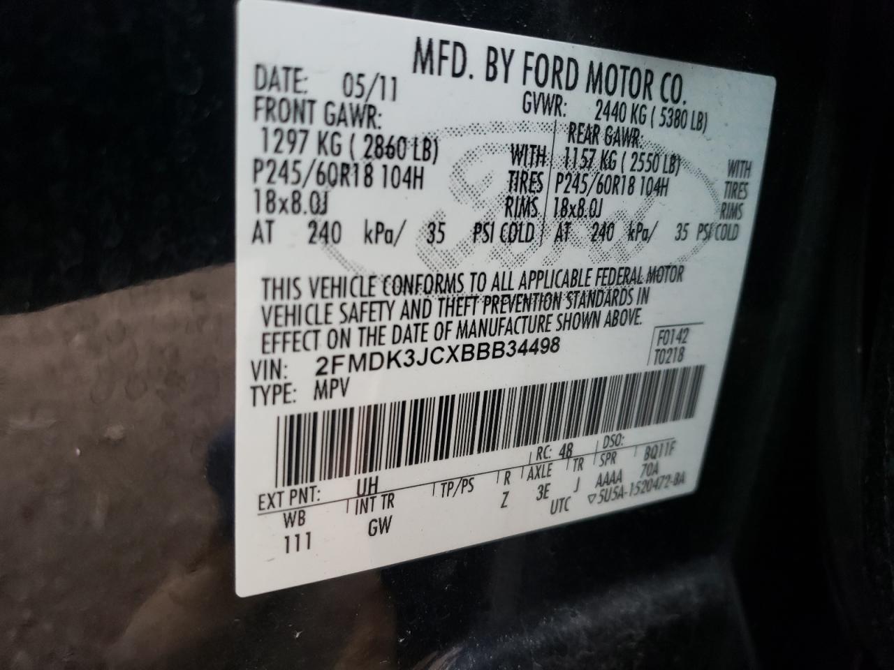 Photo 11 VIN: 2FMDK3JCXBBB34498 - FORD EDGE 