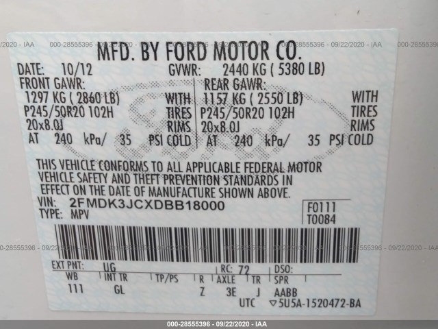 Photo 8 VIN: 2FMDK3JCXDBB18000 - FORD EDGE 