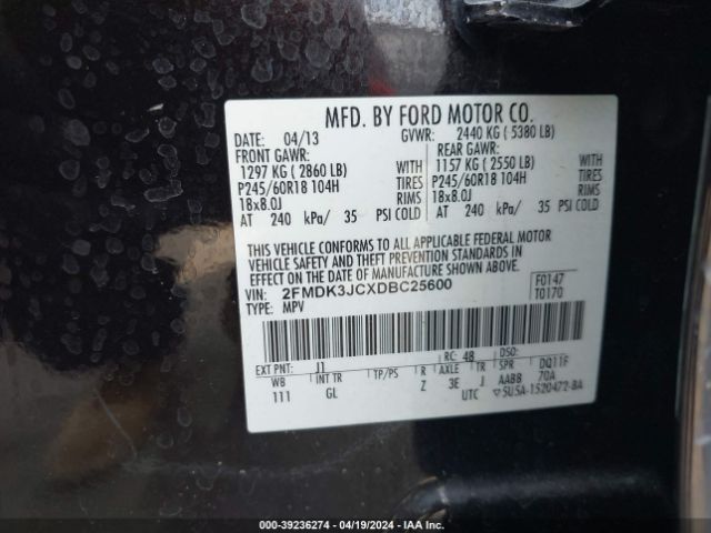 Photo 8 VIN: 2FMDK3JCXDBC25600 - FORD EDGE 