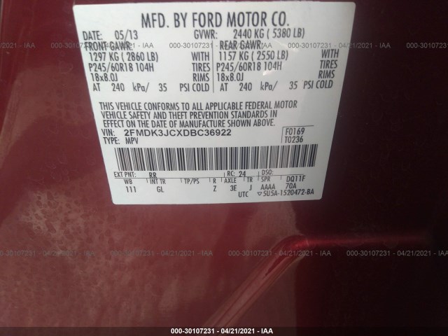 Photo 8 VIN: 2FMDK3JCXDBC36922 - FORD EDGE 