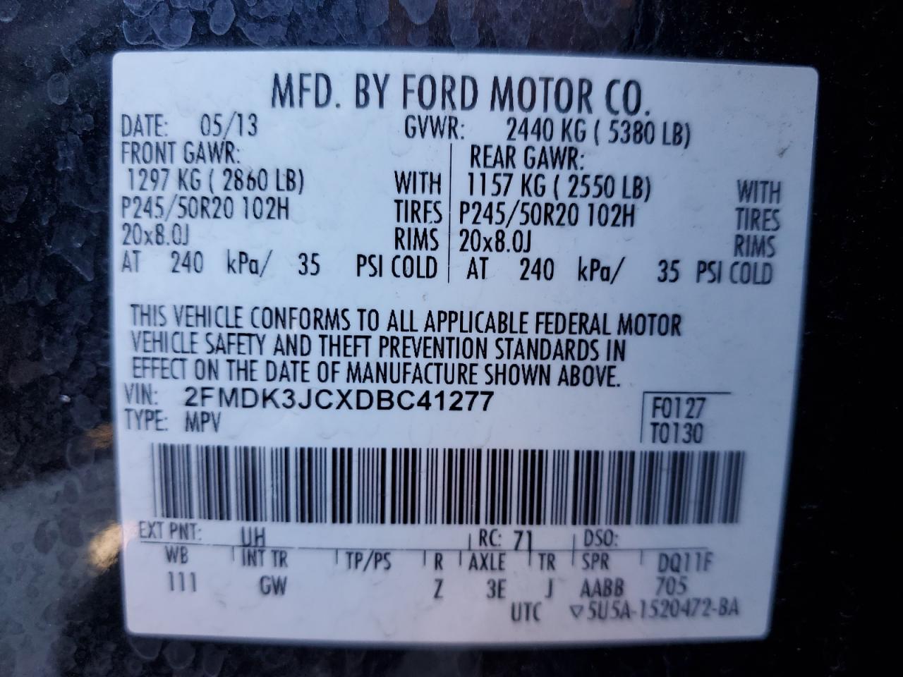 Photo 12 VIN: 2FMDK3JCXDBC41277 - FORD EDGE 