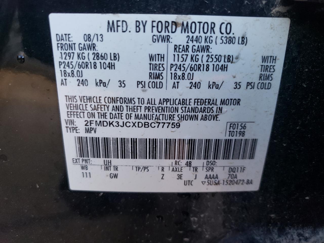 Photo 11 VIN: 2FMDK3JCXDBC77759 - FORD EDGE 