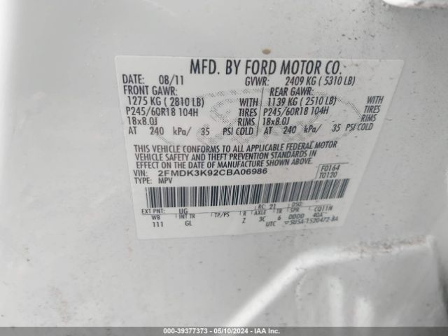 Photo 8 VIN: 2FMDK3K92CBA06986 - FORD EDGE 