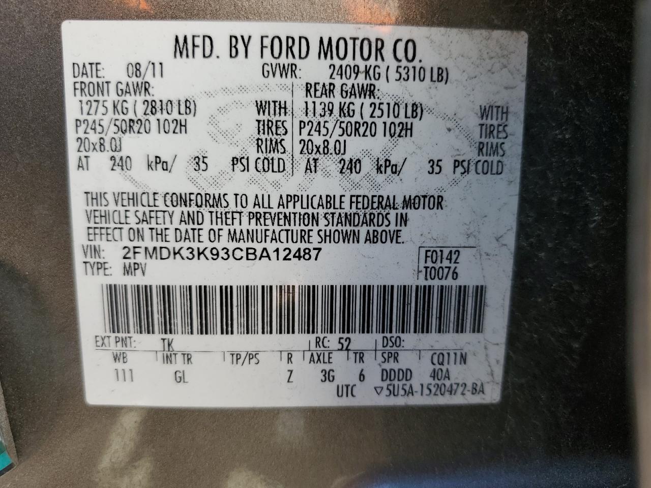 Photo 11 VIN: 2FMDK3K93CBA12487 - FORD EDGE 