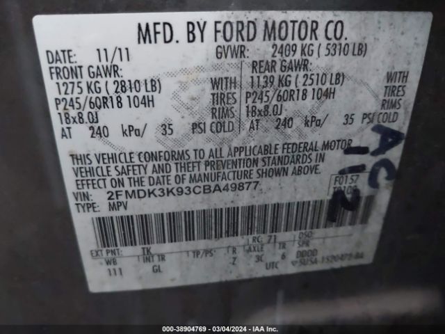 Photo 8 VIN: 2FMDK3K93CBA49877 - FORD EDGE 