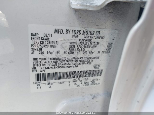 Photo 8 VIN: 2FMDK3K95CBA04150 - FORD EDGE 