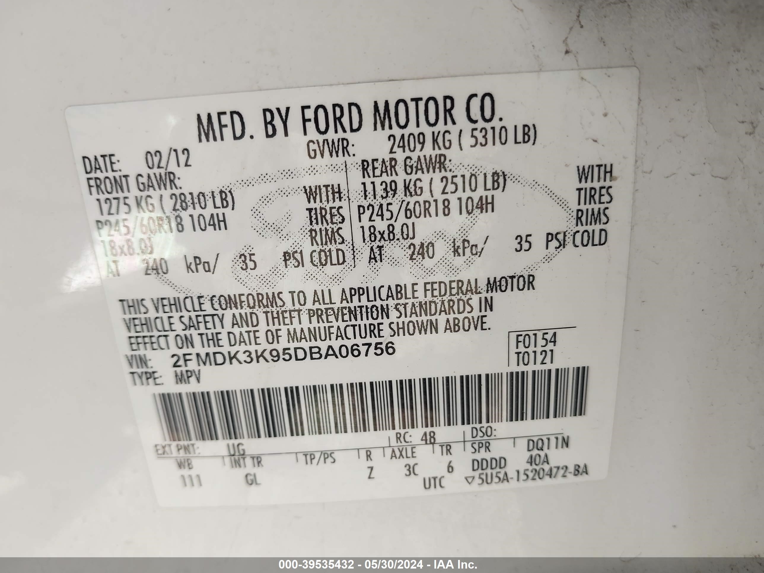 Photo 8 VIN: 2FMDK3K95DBA06756 - FORD EDGE 