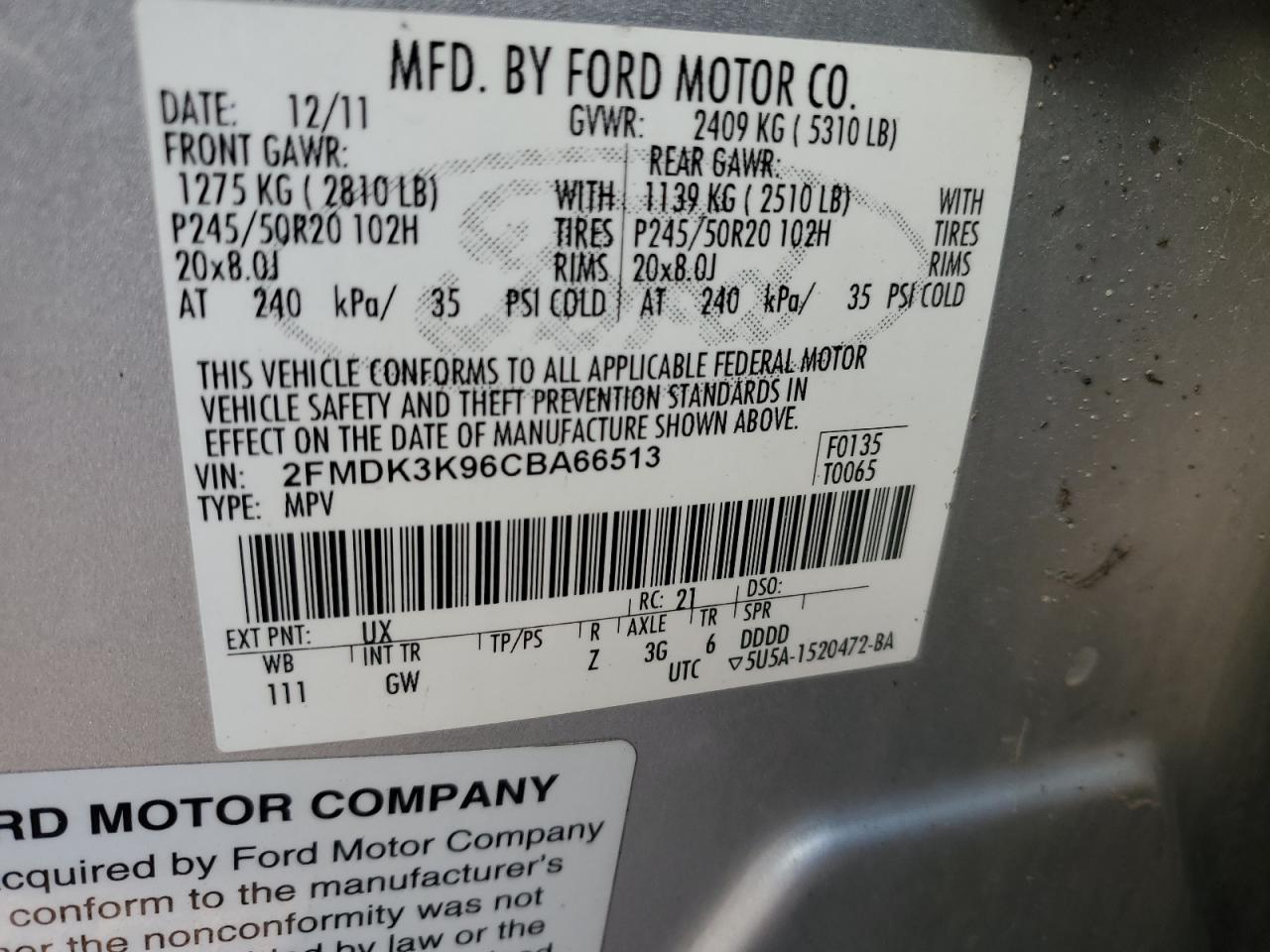 Photo 11 VIN: 2FMDK3K96CBA66513 - FORD EDGE 