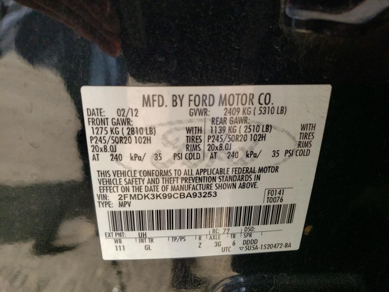 Photo 11 VIN: 2FMDK3K99CBA93253 - FORD EDGE 