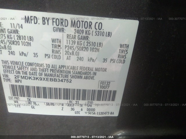 Photo 8 VIN: 2FMDK3K9XEBB34752 - FORD EDGE 