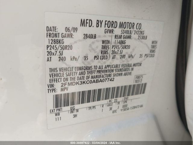 Photo 8 VIN: 2FMDK3KC0ABA07742 - FORD EDGE 