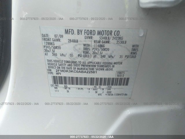 Photo 8 VIN: 2FMDK3KC0ABA22581 - FORD EDGE 