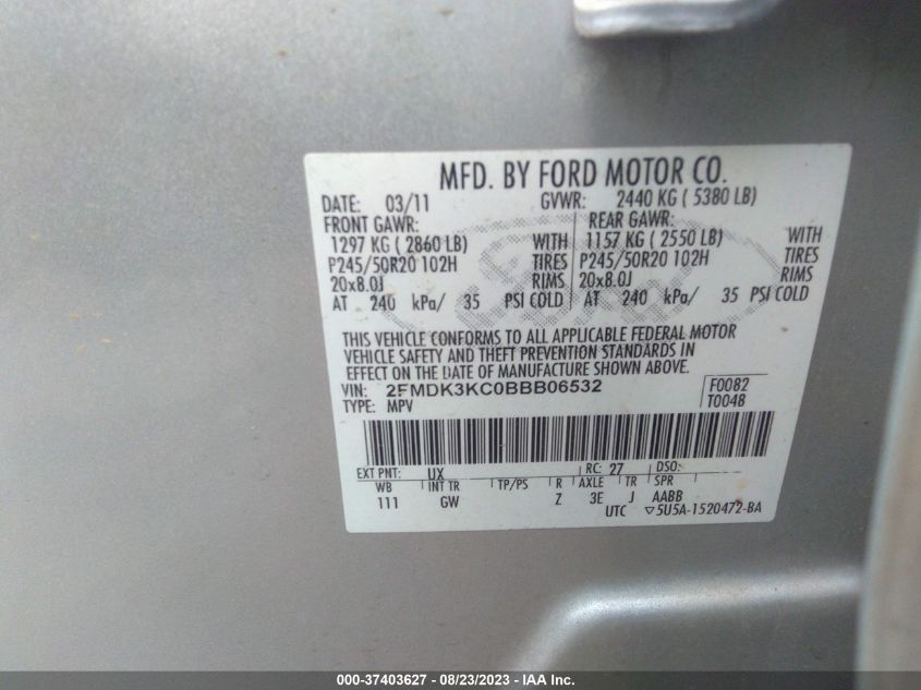 Photo 8 VIN: 2FMDK3KC0BBB06532 - FORD EDGE 