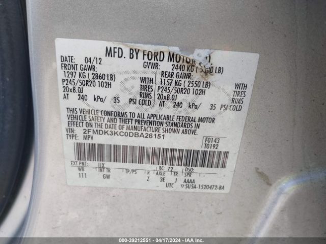 Photo 8 VIN: 2FMDK3KC0DBA26151 - FORD EDGE 