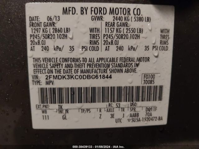 Photo 8 VIN: 2FMDK3KC0DBC61844 - FORD EDGE 