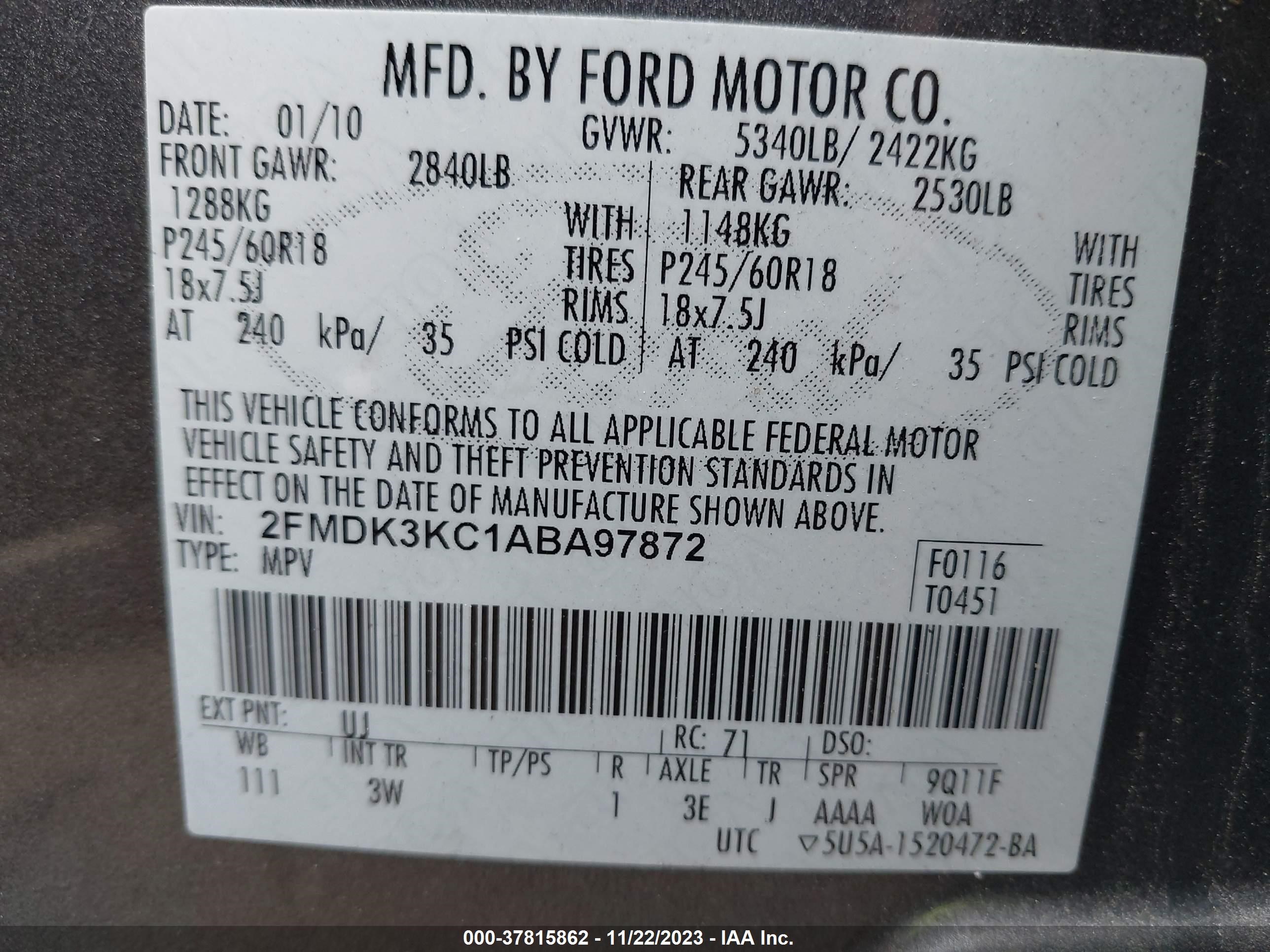 Photo 8 VIN: 2FMDK3KC1ABA97872 - FORD EDGE 