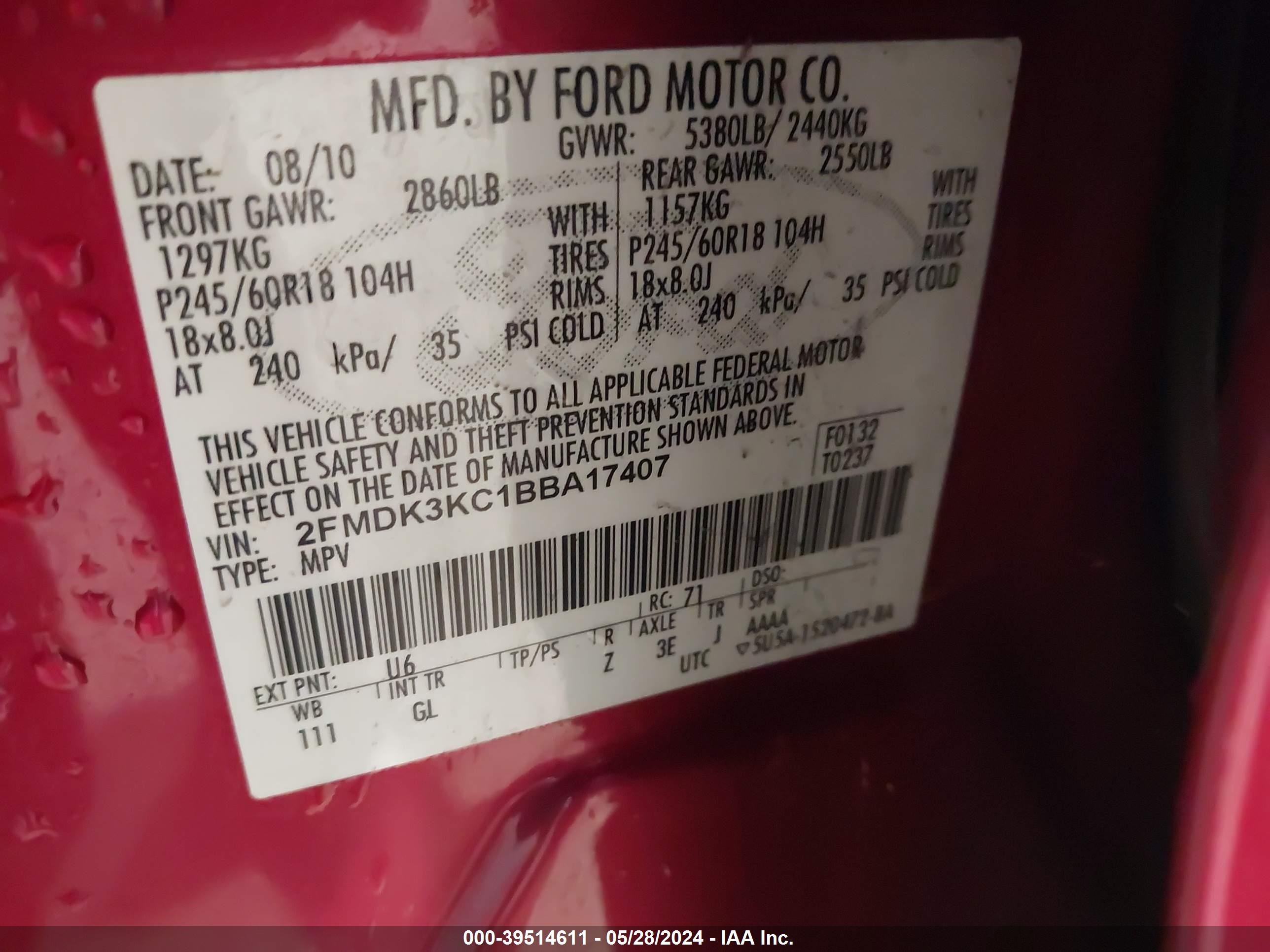 Photo 8 VIN: 2FMDK3KC1BBA17407 - FORD EDGE 