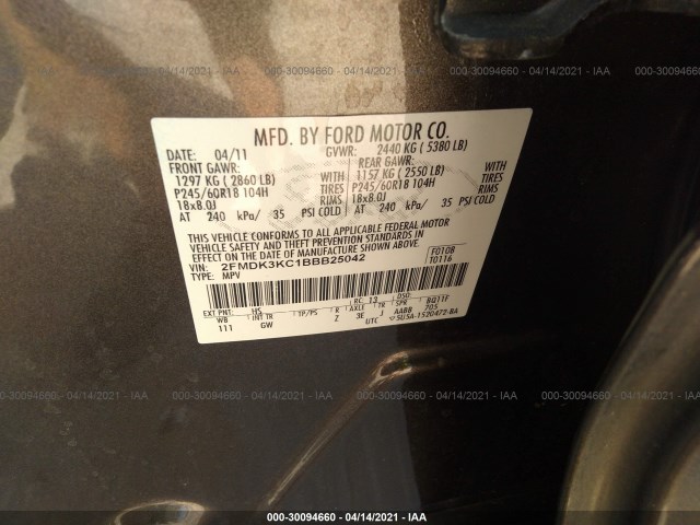 Photo 8 VIN: 2FMDK3KC1BBB25042 - FORD EDGE 