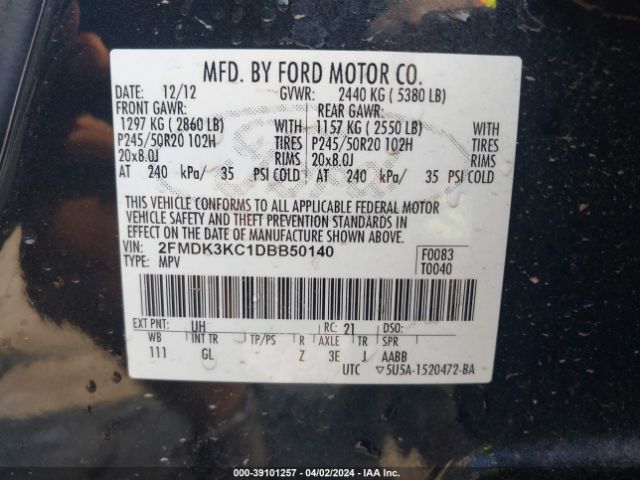 Photo 8 VIN: 2FMDK3KC1DBB50140 - FORD EDGE 