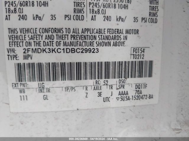 Photo 8 VIN: 2FMDK3KC1DBC29923 - FORD EDGE 