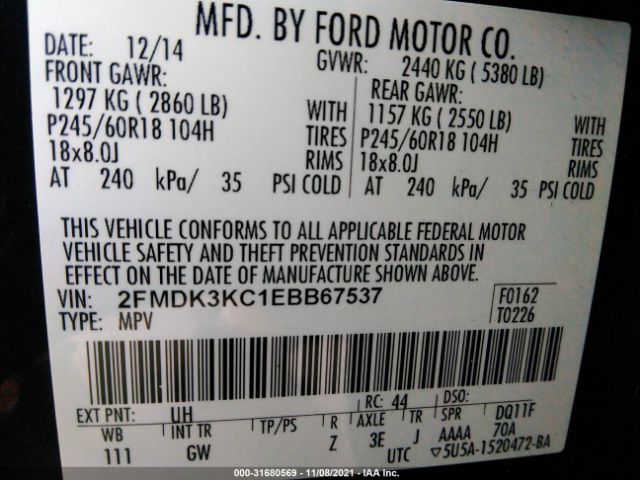 Photo 8 VIN: 2FMDK3KC1EBB67537 - FORD EDGE 