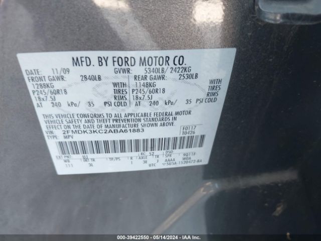 Photo 8 VIN: 2FMDK3KC2ABA61883 - FORD EDGE 