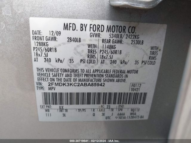 Photo 8 VIN: 2FMDK3KC2ABA85942 - FORD EDGE 