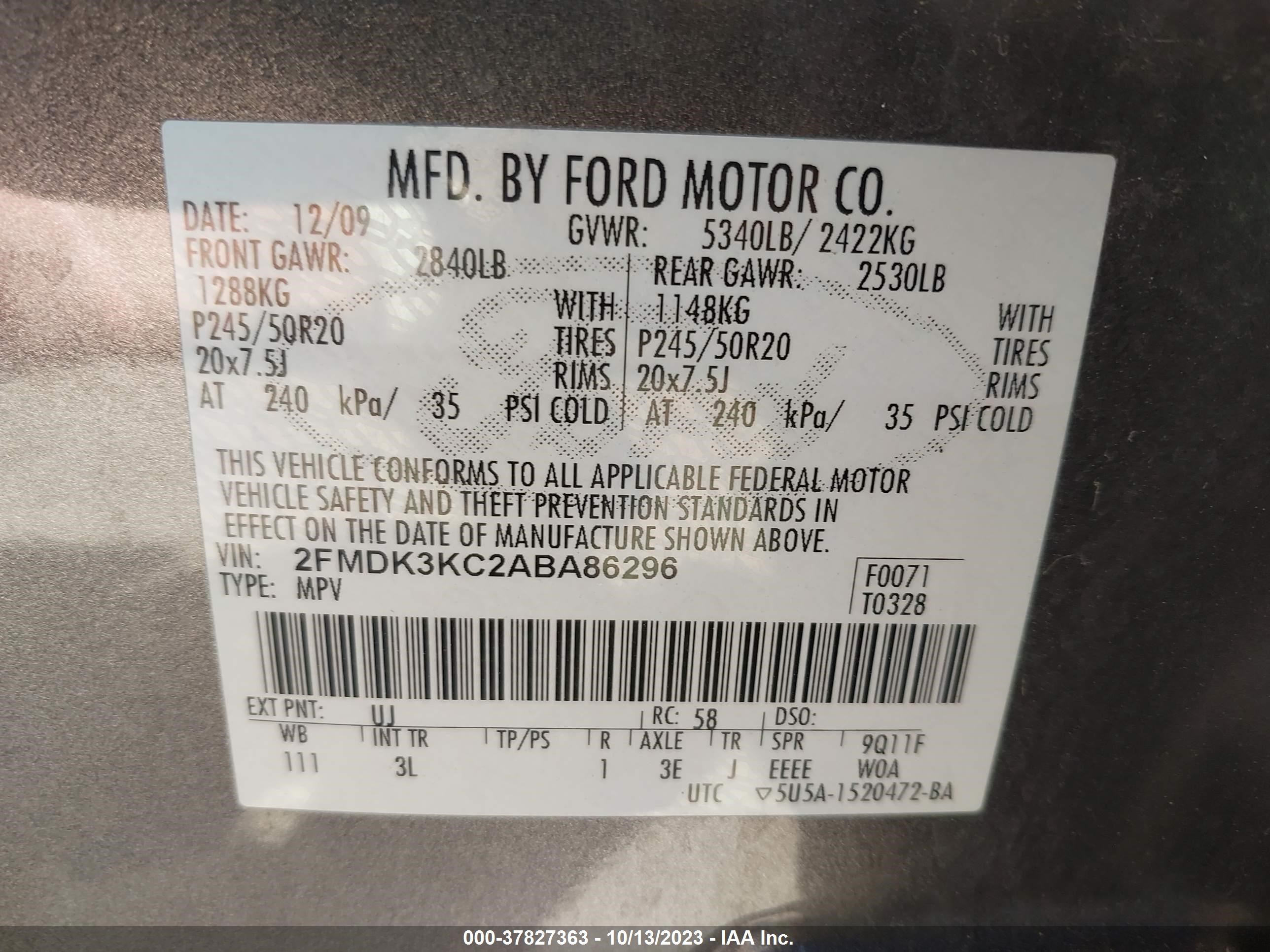 Photo 8 VIN: 2FMDK3KC2ABA86296 - FORD EDGE 