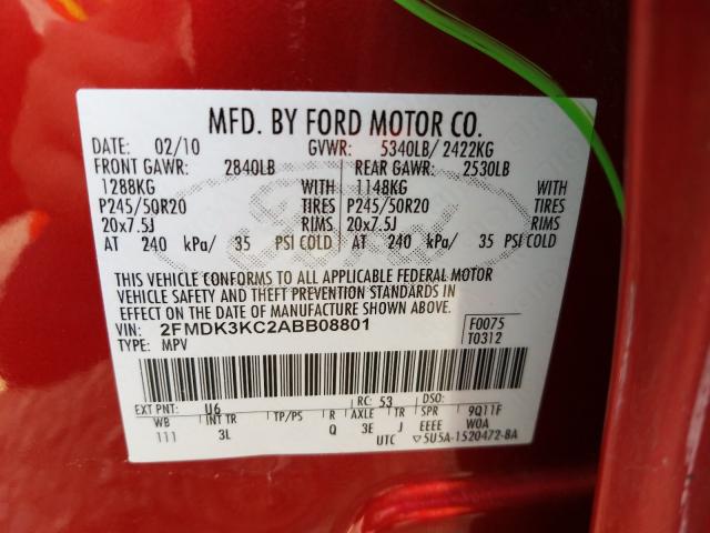 Photo 9 VIN: 2FMDK3KC2ABB08801 - FORD EDGE LIMIT 