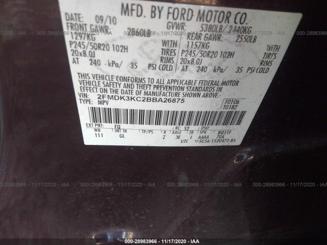 Photo 8 VIN: 2FMDK3KC2BBA26875 - FORD EDGE 