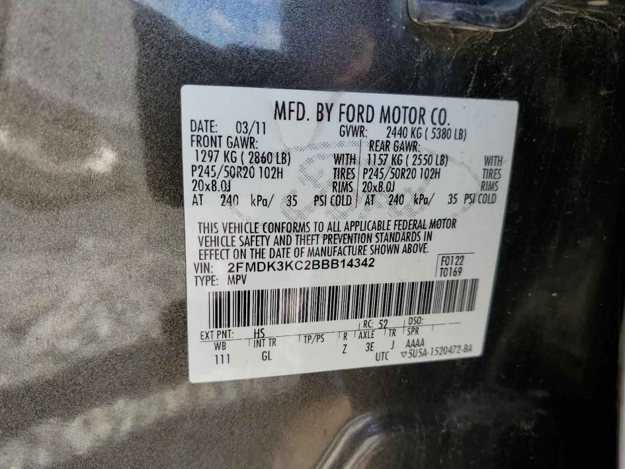 Photo 11 VIN: 2FMDK3KC2BBB14342 - FORD EDGE 