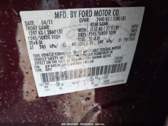 Photo 8 VIN: 2FMDK3KC2BBB18035 - FORD EDGE 