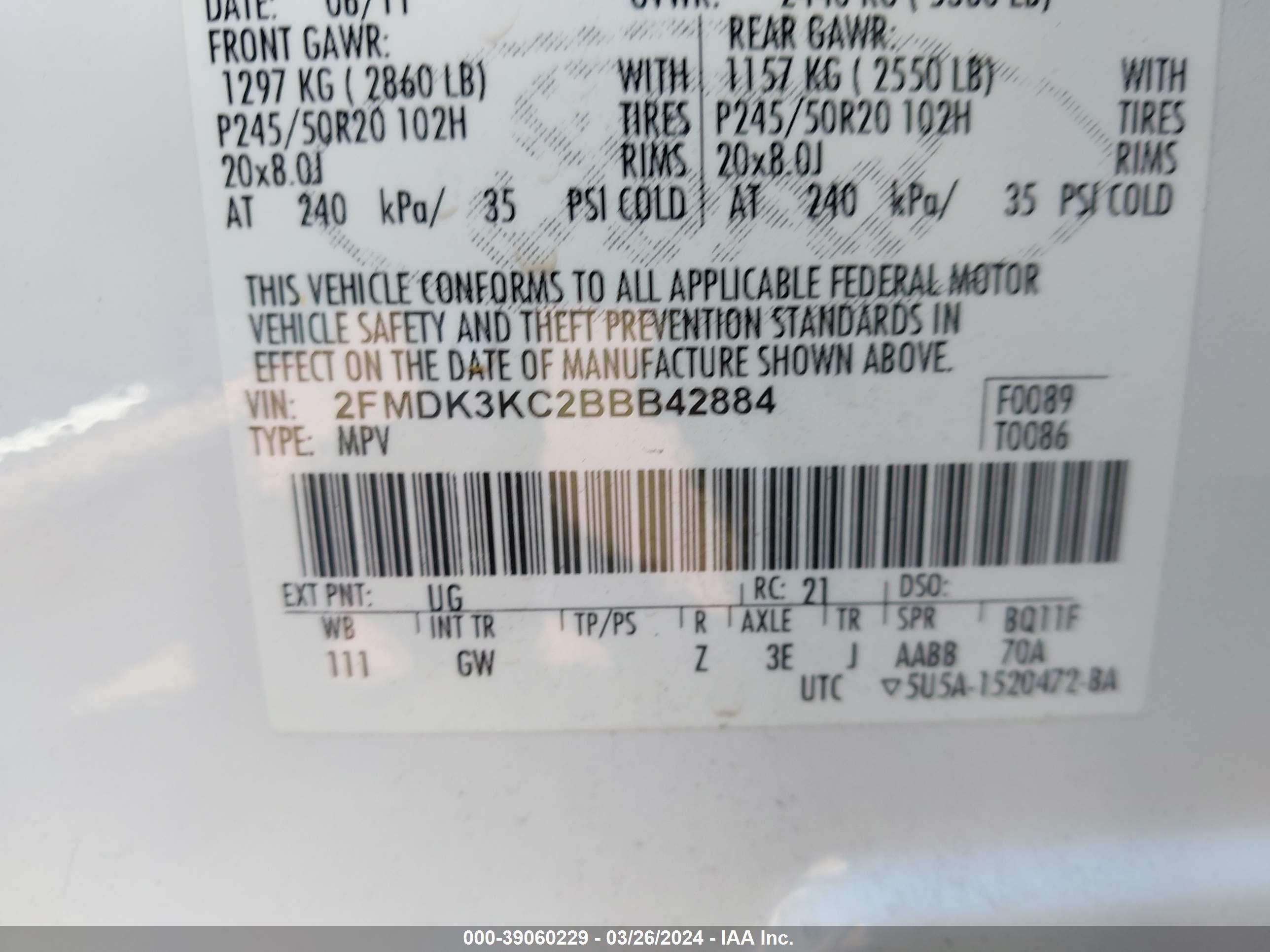 Photo 8 VIN: 2FMDK3KC2BBB42884 - FORD EDGE 