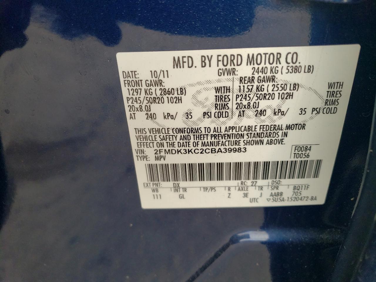 Photo 12 VIN: 2FMDK3KC2CBA39983 - FORD EDGE 