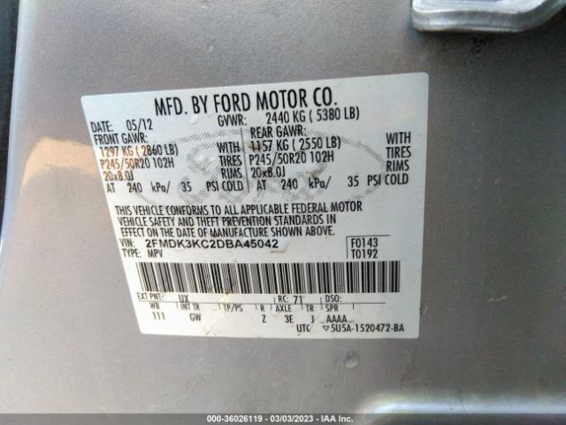 Photo 8 VIN: 2FMDK3KC2DBA45042 - FORD EDGE 