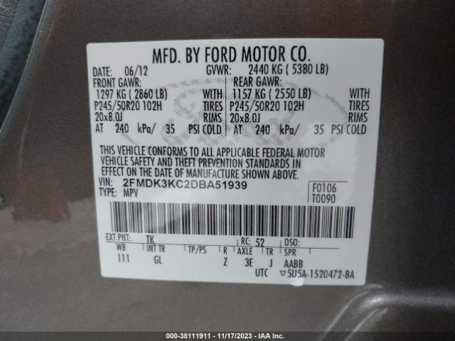 Photo 8 VIN: 2FMDK3KC2DBA51939 - FORD EDGE 