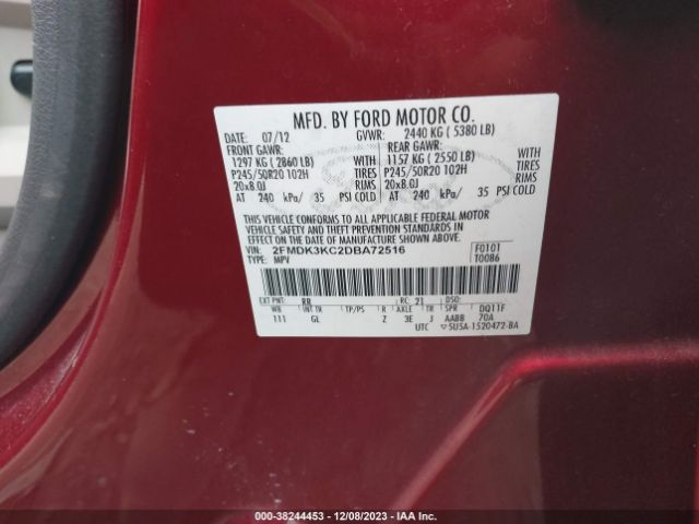 Photo 8 VIN: 2FMDK3KC2DBA72516 - FORD EDGE 