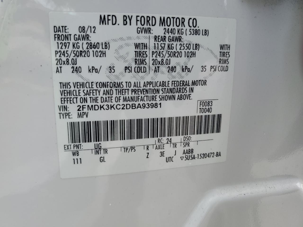 Photo 12 VIN: 2FMDK3KC2DBA93981 - FORD EDGE 