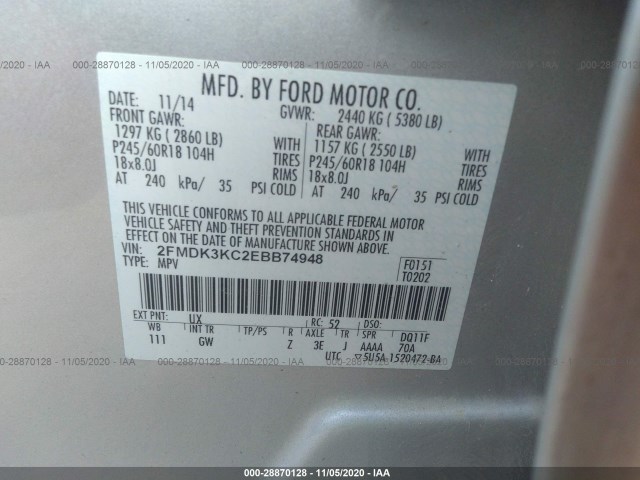 Photo 8 VIN: 2FMDK3KC2EBB74948 - FORD EDGE 