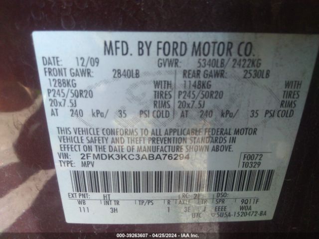 Photo 8 VIN: 2FMDK3KC3ABA76294 - FORD EDGE 