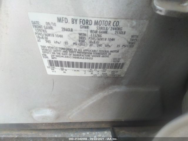 Photo 8 VIN: 2FMDK3KC3BBA23922 - FORD EDGE 