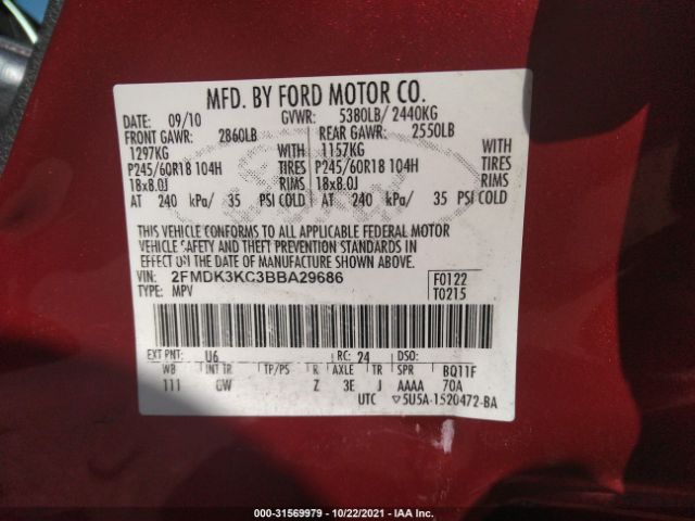 Photo 8 VIN: 2FMDK3KC3BBA29686 - FORD EDGE 