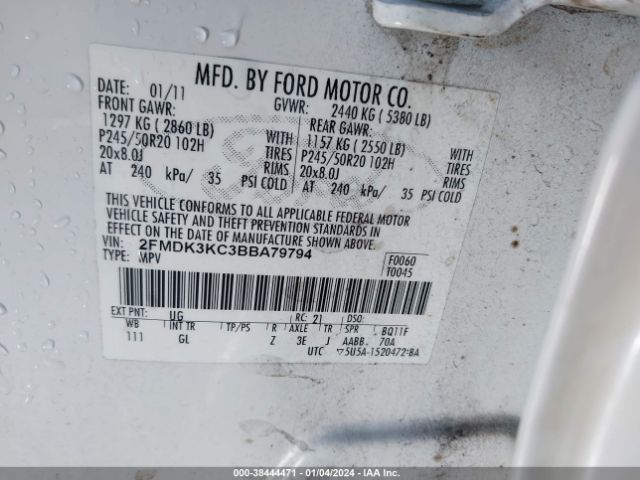 Photo 8 VIN: 2FMDK3KC3BBA79794 - FORD EDGE 