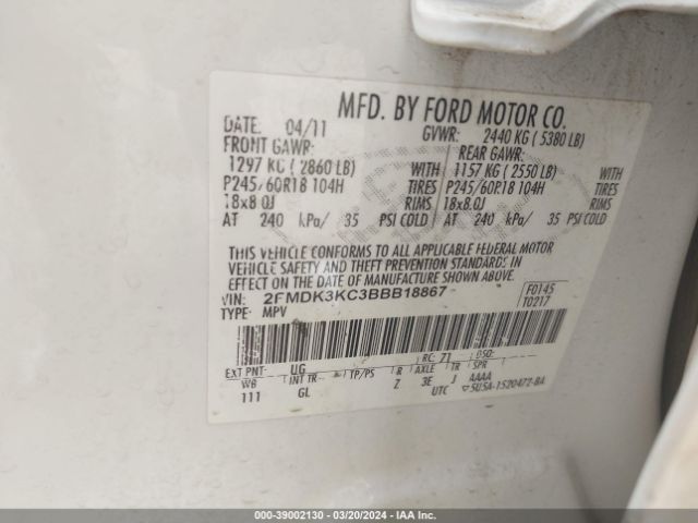 Photo 8 VIN: 2FMDK3KC3BBB18867 - FORD EDGE 